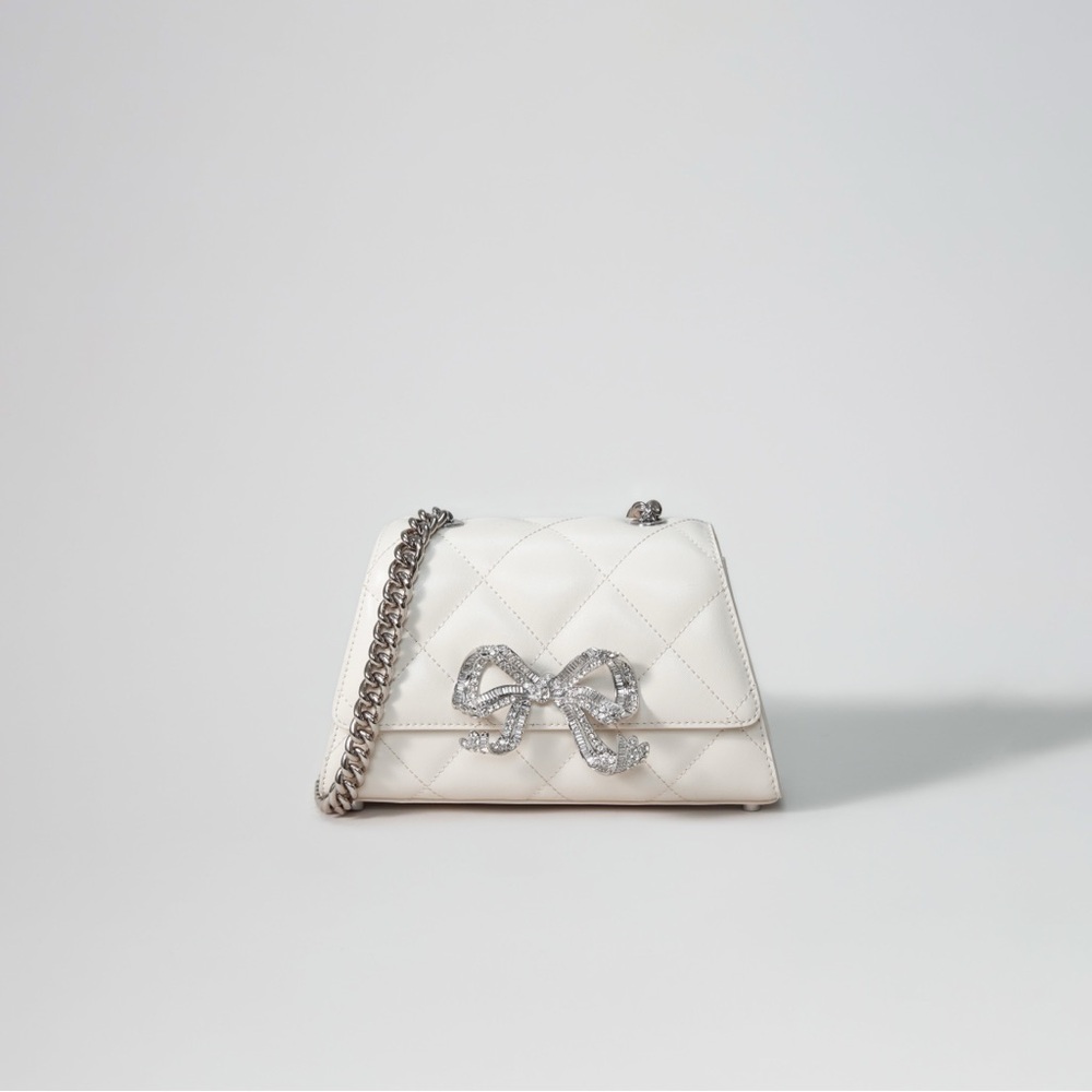 Self Portrait Cream Quilted Shoulder Mini Bow Bag